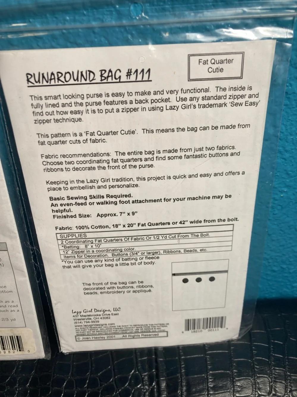 2 Lazy Girl‎ Designs Bag Patterns: Runaround Bag #111 and Newport Tote #115